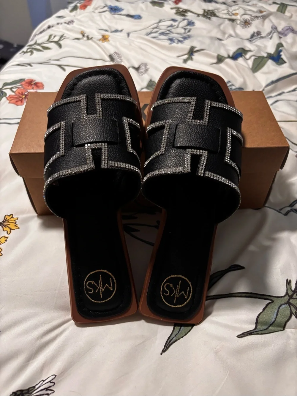 MKS Black Crystal-Trim Slide Mules - Picture 1 of 3